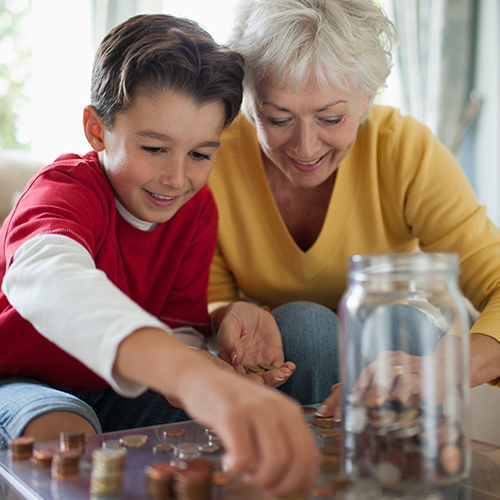 child and grandma counting change